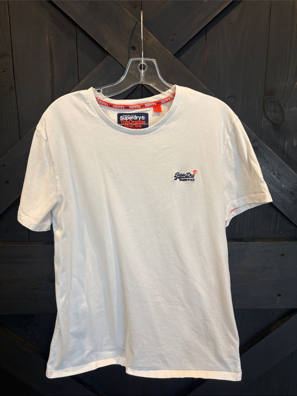 Superdry Men’s White Short Sleeve Logo T-Shirt with Navy & Orange Accent